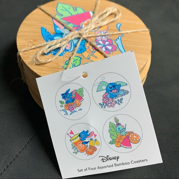 DISNEY LILO & STITCH BAMBOO COASTERS 4 PC. SET! Cute Colorful Tropical Boba Tea - Picture 2 of 6